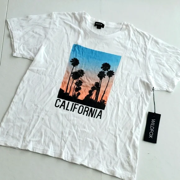 Wildfox white “California” palm tree short sleeve t-shirt. Size L - Picture 1 of 8